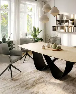 Jedálenské stoly DELIFE Jedálenský stôl Edge zaoblený 260×120 cm keramika Laminam® sabbia v dubovej farbe Infinity kov čierna