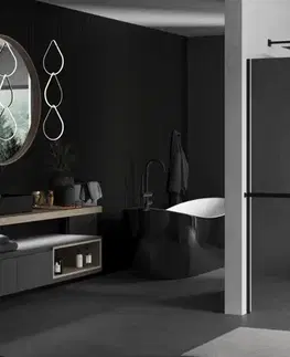Sprchové dvere MEXEN/S - KIOTO Sprchová zástena WALK-IN s poličkou a držiakom uterákov 70 x 200, zrkadlové 8 mm, čierna - 800-080-121-70-50 800-070-121-70-50