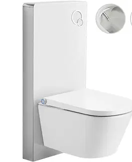 Záchody CERANO - Závěsné WC s bidetem Modul/Cronus Standard - bílá lesklá / bílá matná - integrované WC tlačítko - pneumatický modul - 59,3x38,4  CER-591964