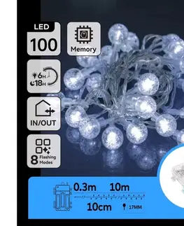 LED osvetlenie  B.V.  - LED vonkajšia svetelná reťaz 100xLED/3xAA/8 funkcií 10,3 m IP44 studená biela B10303K4T