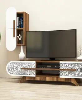 Konferenčné stolíky Televízny stolík so skrinkou Defne White and Walnut