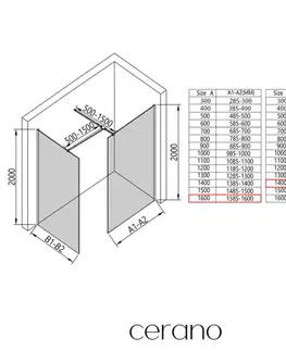 Sprchovacie kúty CERANO - Sprchová zástěna Walk-in Onyx T L/P - 10 mm - hranatá vzpěra - černá matná, grafitové sklo - 160x140x200  CER-8050BD8726