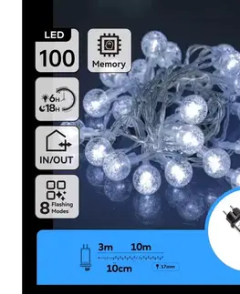 LED osvetlenie  B.V.  - LED vonkajšia vianočná reťaz 100xLED/8 funkcií 13m IP44 studená biela B103031NO