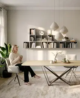 Jedálenské stoly DELIFE Jedálenský stôl Edge zaoblený tvar 260×120 cm keramika Laminam® Sabbia dubová farba pavúk plochá nerezová oceľ