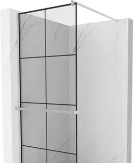 Sprchové dvere MEXEN/S - Kioto+ Sprchová zástena WALK-IN s poličkou a držiakom uterákov 80 x 200, čierny vzor, nikel kartáčovaná 800-080-121-97-77