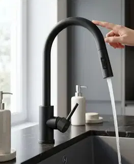 Kúpeľňové batérie REA - Kuchynská batéria Fresh Touch Black Matt REA-B6734