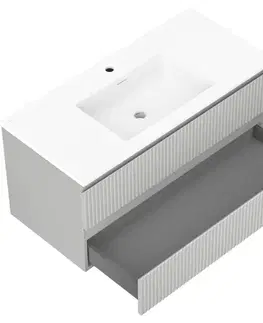 Kúpeľňový nábytok MEXEN/S - Rivel kúpeľňová skrinka 100 cm s umývadlom Otis, 2 zásuvky, reliéf, šedá mat/biela mat 91A20-10047-2-BFF62-W18M01