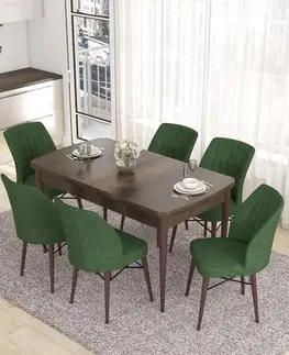 Jedálenské sety Extendable Dining Table & Chairs Set (7 Pieces) Eva - Baroque, Khaki