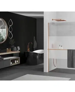 Sprchové dvere MEXEN/S - Kioto+ Sprchová zástena s poličkou WALK-IN 100 x 200, transparent/dekor, meď kartáčovaná 800-100-121-65-35