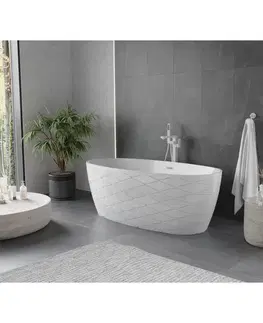 Vane MEXEN/S - Olea voľne stojaca vaňa vzor 170 x 80, biela, sifón a prepad biela 52821708000-20