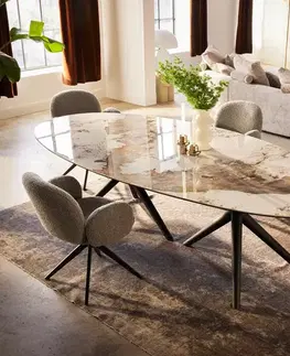 Jedálenské stoly DELIFE Jedálenský stôl Edge oválny 280x130 keramika Minas Melange bielo-béžová Estelar okrúhly kov čierny