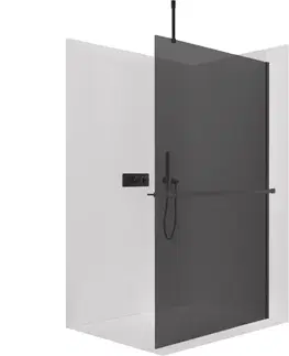Držadlá k vani CERANO - Sprchová zástěna Walk-in Onyx Top Cube L/P - 10 mm - hranatá vzpěra + polička/držák na ručníky - černá matná, grafitové sklo - 160x200  CER-8050BD8434
