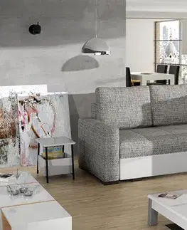 Sedacie súpravy NABBI Castelo P rohová sedačka s rozkladom a úložným priestorom sivá (Berlin 01) / biela (Soft 17)