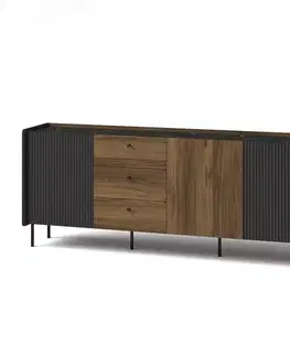 Komody do spálne Komoda Prestigo P6 2d3s Vojnový orech/San Seb/Čierny mat