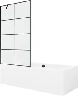 Sprchové dvere MEXEN/S - Cube obdĺžniková vaňa 170 x 80 cm s panelom + vaňová zástena 100, čierna vzor 550517080X9510007077