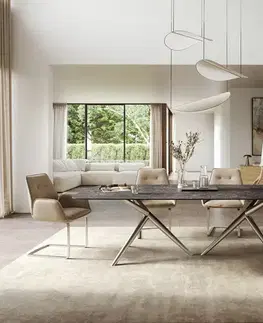 Jedálenské stoly DELIFE Jedálenský stôl Edge zaoblený 260×120 cm keramika Laminam® Nero Greco antracitová Estelar okrúhly nerezová oceľ