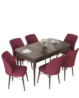 Jedálenské sety Extendable Dining Table & Chairs Set (7 Pieces) Nef - Baroque, Burgundy