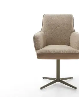 Jedálenské stoličky DELIFE Otočná jedálenská stolička Heira-Flex s opierkami zmiešané materiály tmavobéžová podstava v tvare kríža titánová farba otočná o 360° vrecková pružina