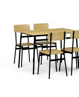 Konferenčné stolíky Jedálenský set Industrial so 4 stoličkami, 110 x70 x 76 cm, divoký dub
