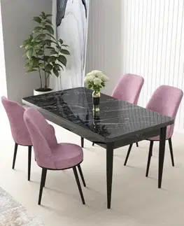 Jedálenské sety Dining Table & Chairs Set (5 Pieces) Nil - Black Marble, Pink