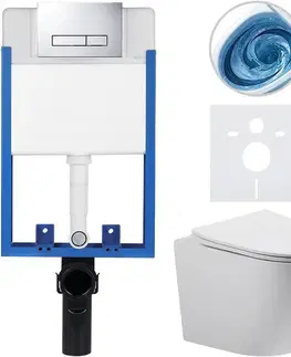 Záchody CERANO - Kompletný podomietkový WC set Lite/Cesso - biela matná - WC tlačidlo Slim, chróm - na zamurovanie - 49x36 CER-8050BD100