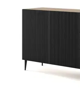 Komody ArtBm Komoda RAVENNA B 3D3S 200 | dub artisan / čierna matná Prevedenie: Dub artisan / čierny mat / zlatá podnož