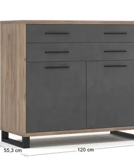 Komody NABBI Ovida 120 2D2DRWS dvojdverová komoda so zásuvkami craft tobaco / matera