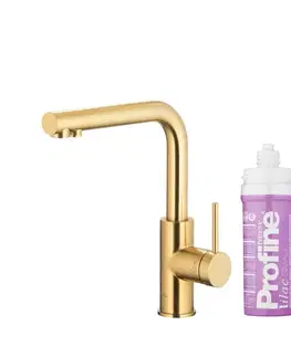 Kuchynské batérie KFA - Duero pure basic, filtrujúca s otočnou výtokovou armatúrou, brúsené svetlé zlato + profine lilac s 6623-915-39
