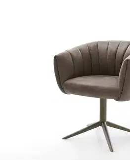 Jedálenské stoličky DELIFE Jedálenská stolička Jada-Flex mikrovlákno taupe vintage podstava titánová farba 360° otočný hojdacia funkcia vrecková pružina