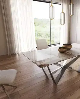 Jedálenské stoly DELIFE Jedálenský stôl Edge 200x100 keramika Minas Melange bielo-béžová Spider plochá oceľ nerezová oceľ