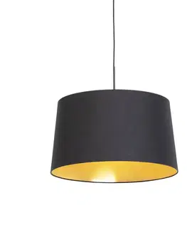 Závesné svietidlá Závesné svietidlo s bavlneným tienidlom čiernej a zlatej farby 50 cm - Combi