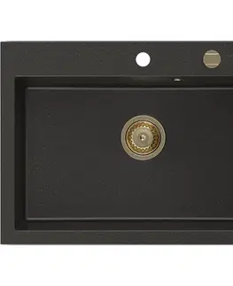 Kuchynské drezy MEXEN/S MEXEN/S - Elix granitový drez 1-miska 700 x 500 mm, čierna/zlatá metalik, sifón zlatá 6526701005-75-G