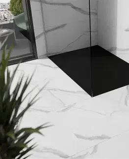 Vane MEXEN/S - Stone+ obdĺžniková sprchová vanička 100 x 70, čierna, mriežka čierna 44707010-B