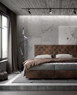 Postele Boxspring DELIFE Boxspring posteľ Dream-Great 180×200 cm hnedá vintage s matracom a topperom