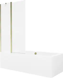 Sprchové dvere MEXEN/S - Cube obdĺžniková vaňa 180 x 80 cm s panelom + vaňová zástena 100, transparent, zlatá 550518080X9410115000