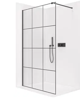 Sprchové dvere CERANO - Sprchová zástena Walk-in Onyx Cube Ľ/P - 8 mm - hranatá vzpera - čierna matná, industriálne sklo - 110x200 CER-8050BD478
