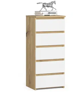 Komody a skrinky Vysoká komoda PATRIK40, dub Artisan / biely