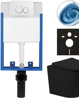 Záchody CERANO - Kompletný WC set Profi/Cesso - čierna matná - WC tlačidlo Duo/Biela - na zamurovanie - 49x36 CER-8050BD84348
