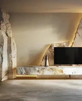 Televízne stolíky DELIFE TV stolík Cuor 250 cm keramika Minas Melange bielo-béžová 1 výklopné dvierka 1 zásuvka závesné