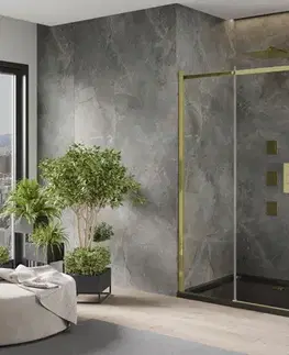 Vane MEXEN/S - Omega sprchovací kút 120x90, transparent, zlatá + čierna vanička so sifónom 825-120-090-50-00-4070G
