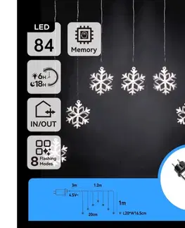 LED osvetlenie  B.V.  - LED vonkajší reťazec 84xLED/8 funkcií 1,2x1m IP44 studená biela vločky B10303ABGJ