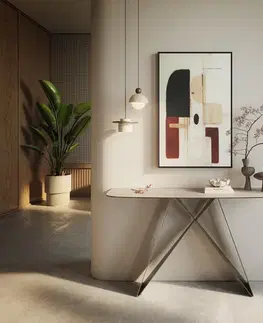 Konzolové stolíky DELIFE Konzolový stolík Edge zaoblený 140×40 cm keramika Laminam® Travertino Bianco krémovo biela Velio kov titánová farba