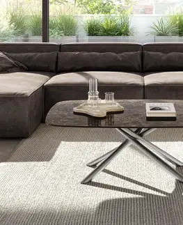 Konferenčné stolíky DELIFE Konferenčný stolík Edge zaoblený tvar 120x70 cm keramika Laminam® Emperador Extra Lucidato tmavohnedá Sarity nerezová oceľ kefovaná