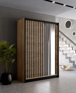 Šatníkové skrine KONDELA Ladder 150 šatníková skriňa s posuvnými dverami dub craft / čierna