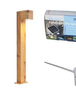 Zahradne stlpove lampy Vonkajšia lampa hliníková s potlačou dreva so zemným hrotom a káblovou priechodkou 65 cm IP44 - Baleno
