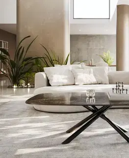 Konferenčné stolíky DELIFE Konferenčný stolík Edge zaoblený 140x80 cm keramika Laminam® Emperador Extra Lucidato tmavohnedá Sarity kov čierna
