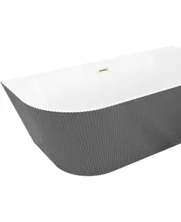 Vane MEXEN/S - Oris voľne stojaca vaňa nástenná reliéf 150 x 75, biela/sivá, sifón a prepad zlatá kartáčovaná 52871507562-55