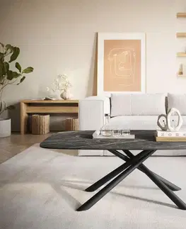 Konferenčné stolíky DELIFE Konferenčný stolík Edge zaoblený 120x70 cm keramika Laminam® Noir Desir hnedá Sarity kov čierna