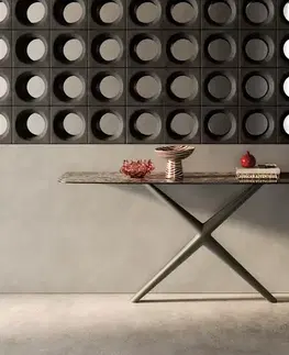 Konzolové stolíky DELIFE Konzolový stolík Edge zaoblený 180×40 cm keramika Emperador Extra Lucidato tmavohnedá Estelo kov titánová farba