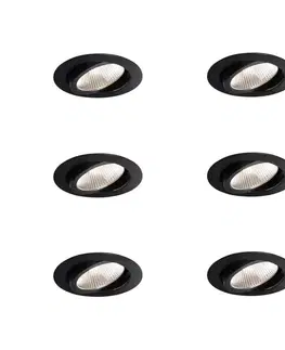 Zapustené svietidlá Sada 6 zapustených bodových svetiel čierna 9,5 cm vrátane LED 1300 lm stmievateľné IP65 - Gaius